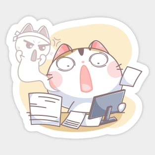 Cute cat working in busy Sticker